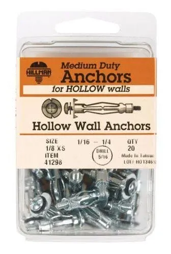 Hillman Hollow Wall Anchors, 1/8" - 20 pack