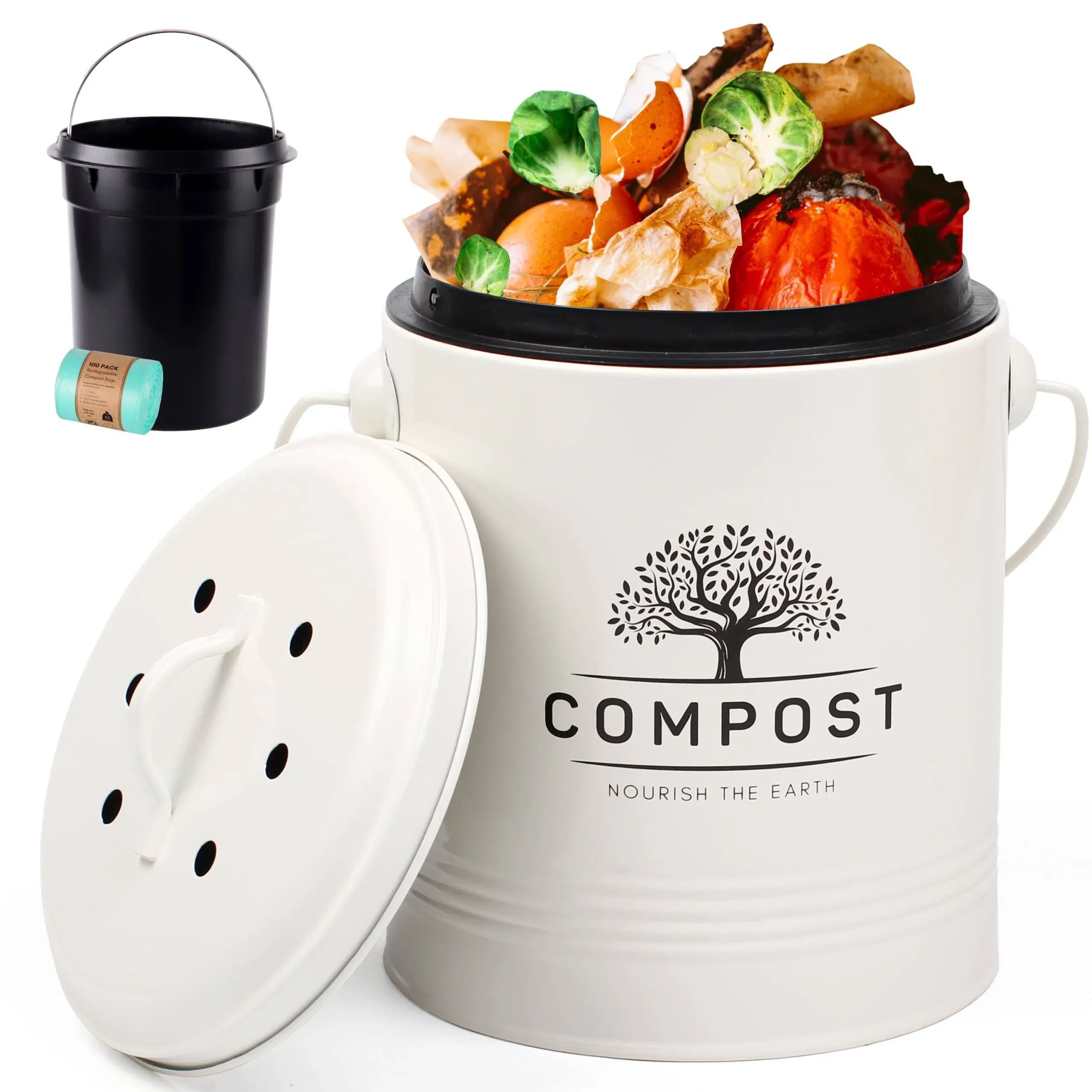 Perfnique Kitchen Compost Bin 1.3 Gallon Countertop Compost Bin with Lid Indo...