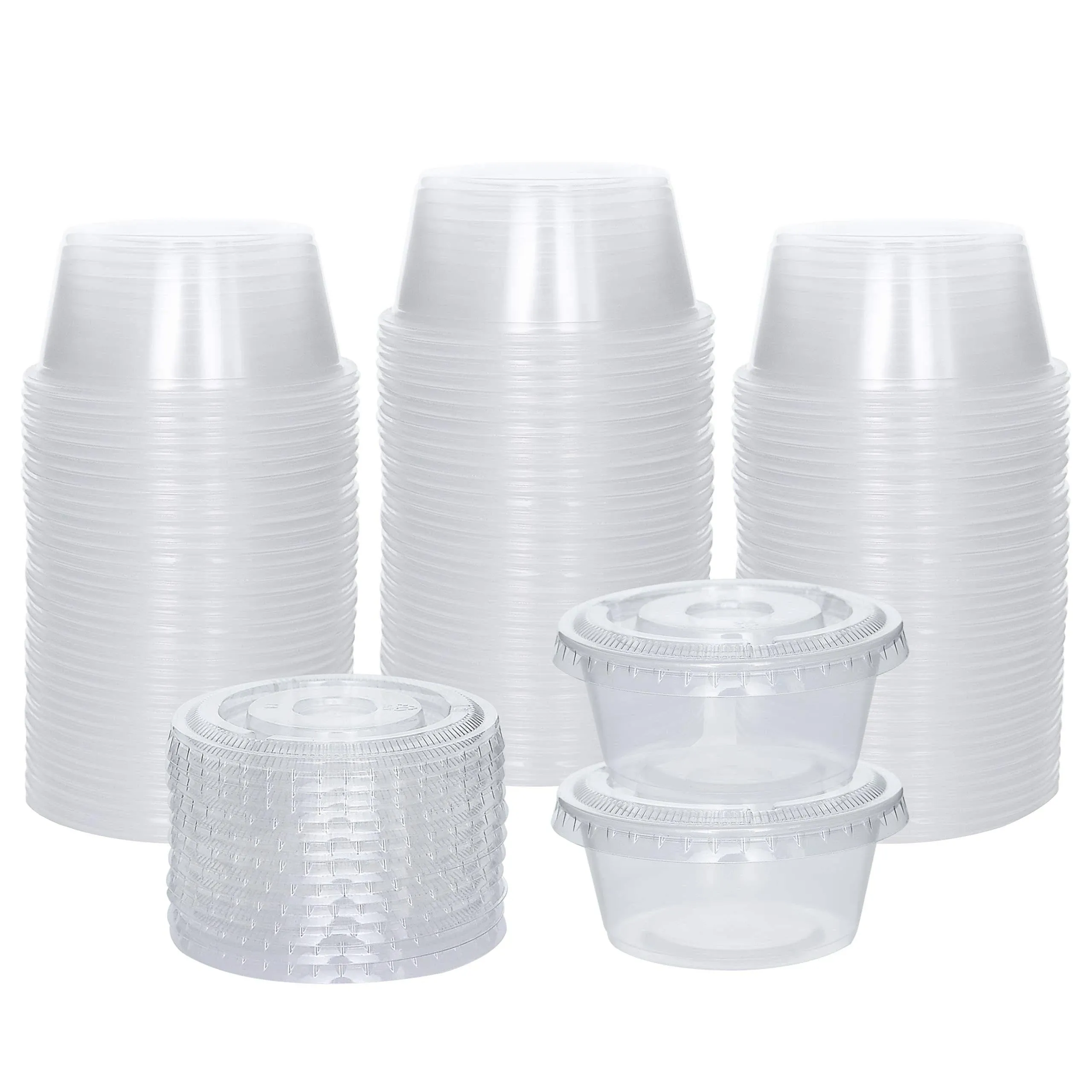 Galashield [100 Sets] 3.25 oz Small Plastic Containers with Lids, Jello Shot Cups with Lids, Disposable Portion Cups, Condiment Containers with Lids, Souffle Cups for Sauce and Dressing