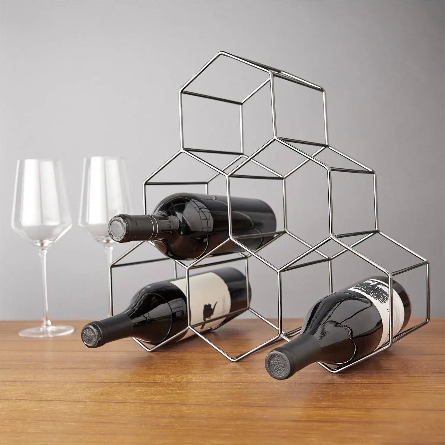 Geo Set Of 1 Freestanding Racks &amp; Cabinets Holds 6 Bottles Countertop Wine Rack 