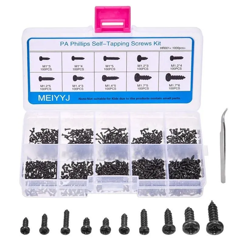 Pack Of 1000 Small Multi-Purpose Self-Tapping Electronic Screws Assortment Kit