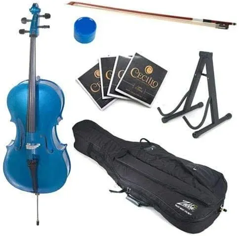 Cecilio Blue Student Cello with Stand, Extra Set Strings, Bow, Rosin, Bridge ...