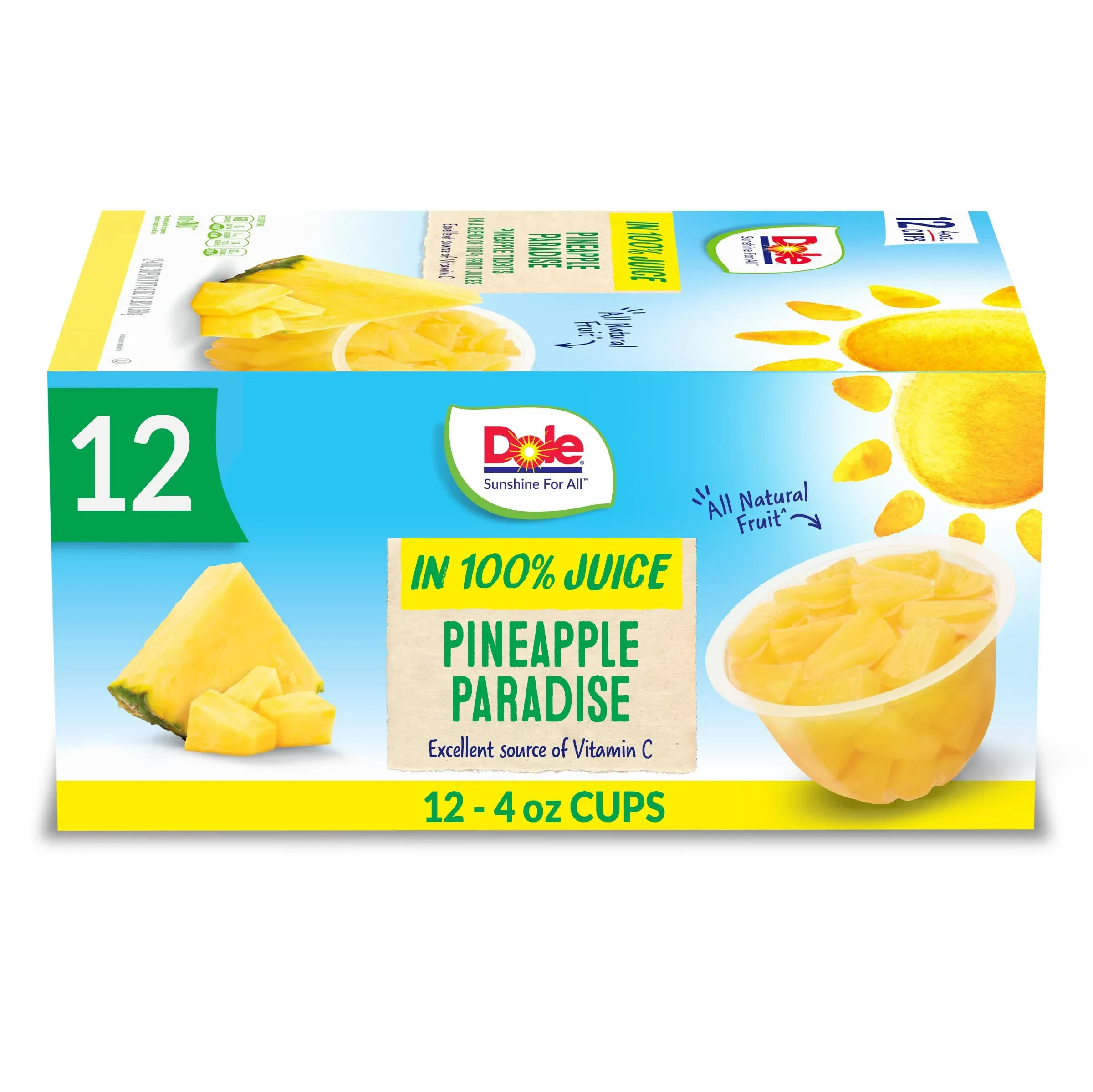 Dole Pineapple Tidbits with No Sugar Added^^ - Dole Fruit Bowls Snacks - 4 oz Fruit Bowls - 12 Pack