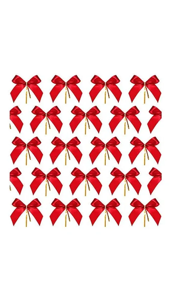 Sumind 48 Pieces Christmas Bow Mini Red Ribbon Bow Tie 3'' Wreath Ornaments for Christmas Tree Xmas Decoration