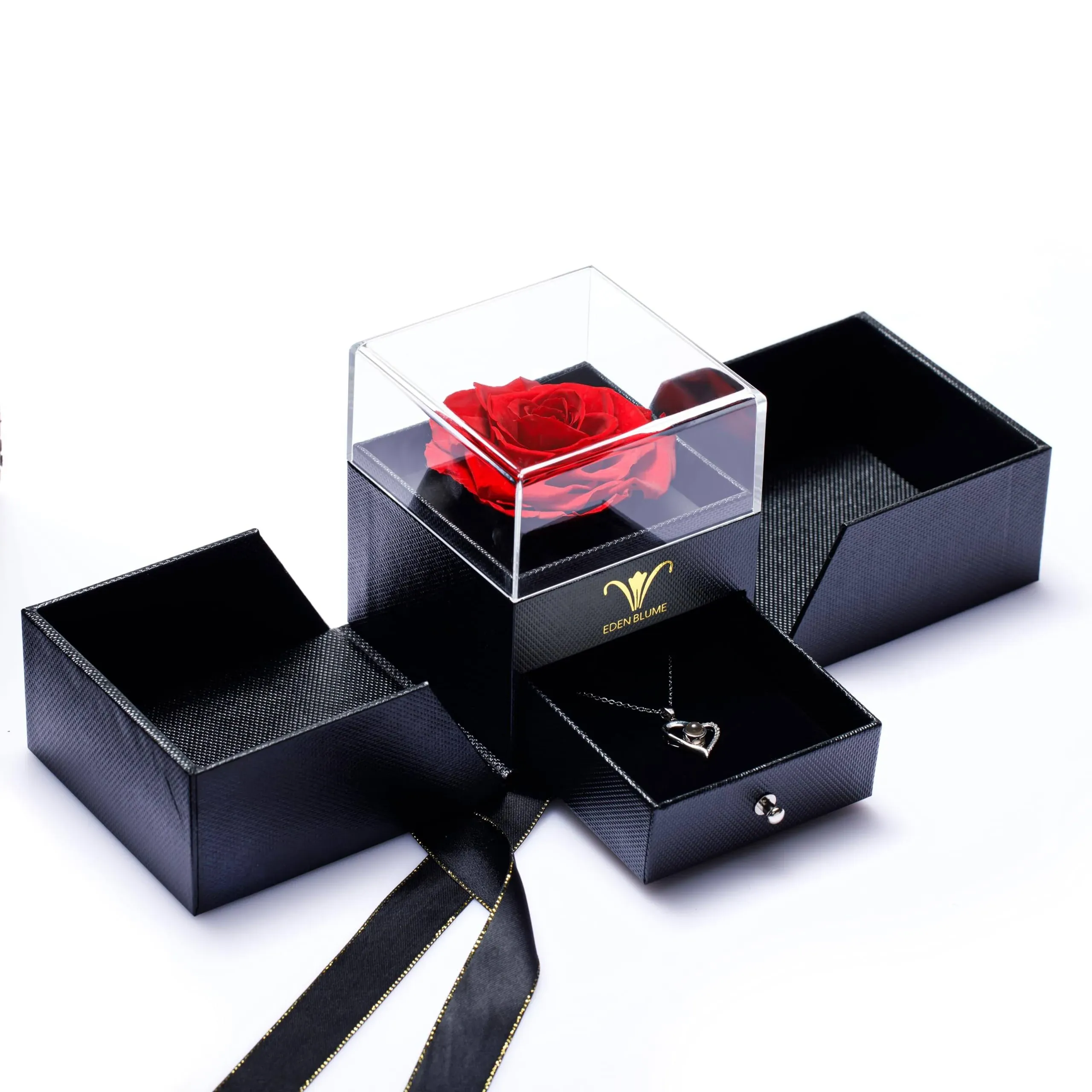 Preserved Real Rose with Heart Necklace in Gift Box |Eternal Forever Flower Pres