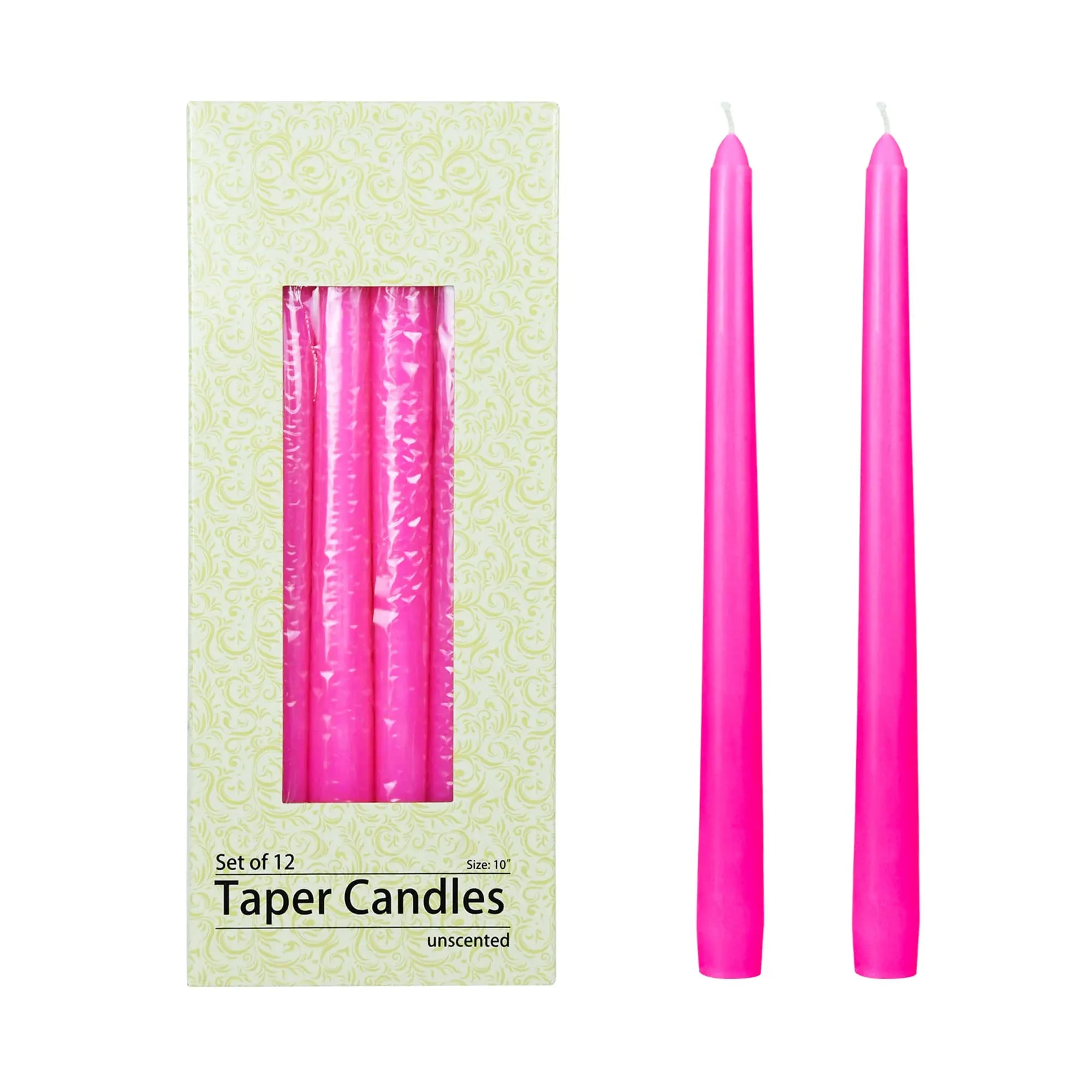 Zest Candle 12-Piece Taper Candles, 10-Inch, Hot Pink