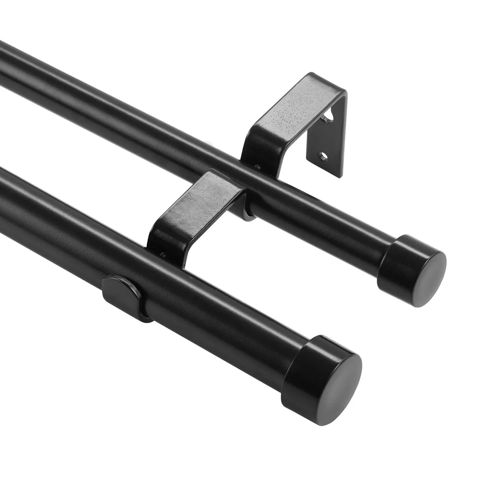 VEVOR Double Rod Curtain Rods, 72-144 inches(6-12ft) Adjustable Length, Black Double Curtain Rods with Cap Finials, 1" and 3/4" Diameter, Double Window Drapery Rod for Sheer and Blackout Curtains