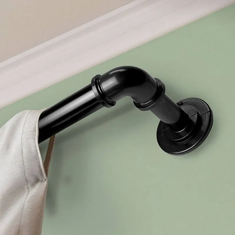 Rod Desyne Industrial 28&#034; - 48 in. Wraparound Blackout Single Curtain Rod Black