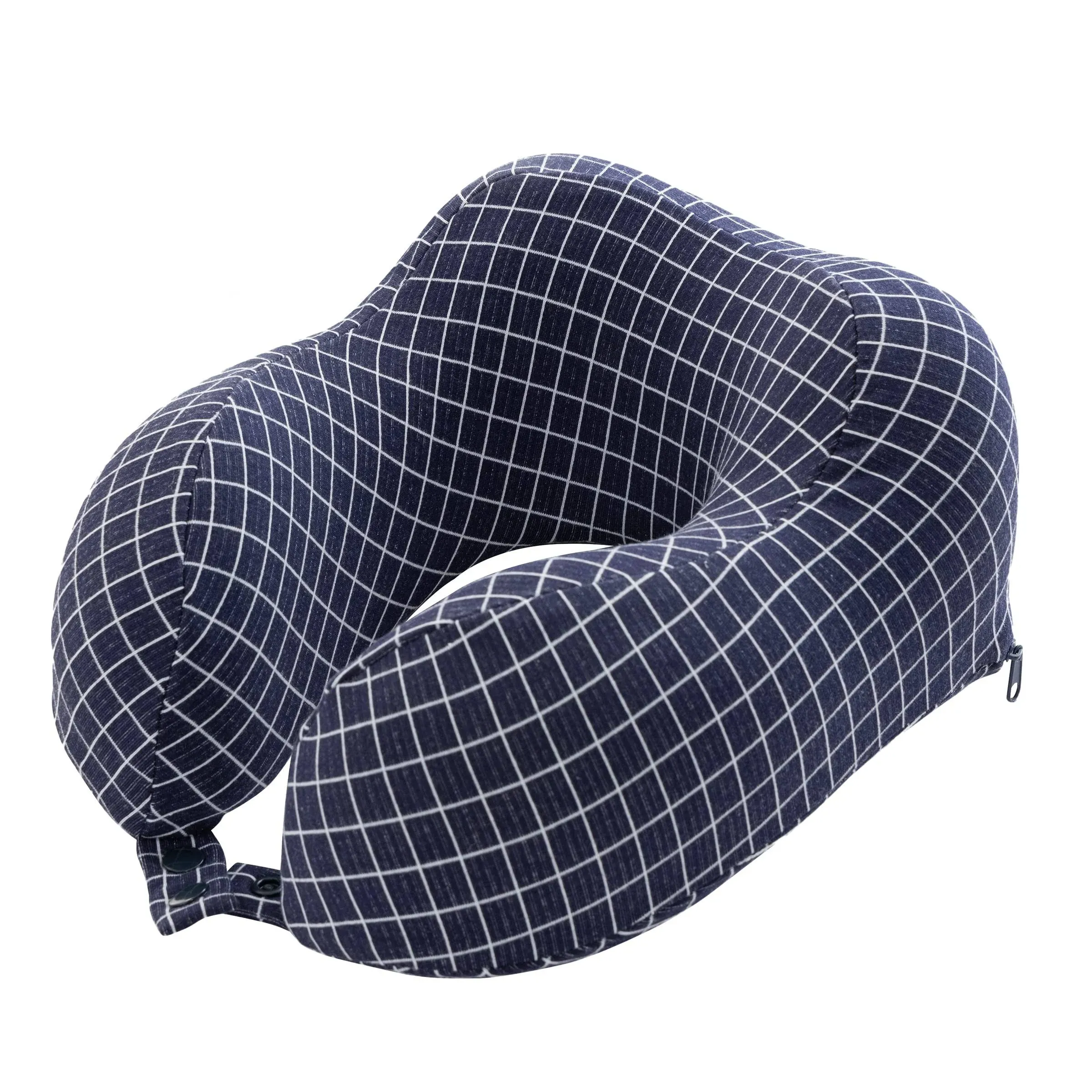 Home-Complete Travel Pillow - Memory Foam Pillow with Washable Cover - Neck Pillows for Sleeping on Airplanes, Trains, Cars, and Buses (Navy)