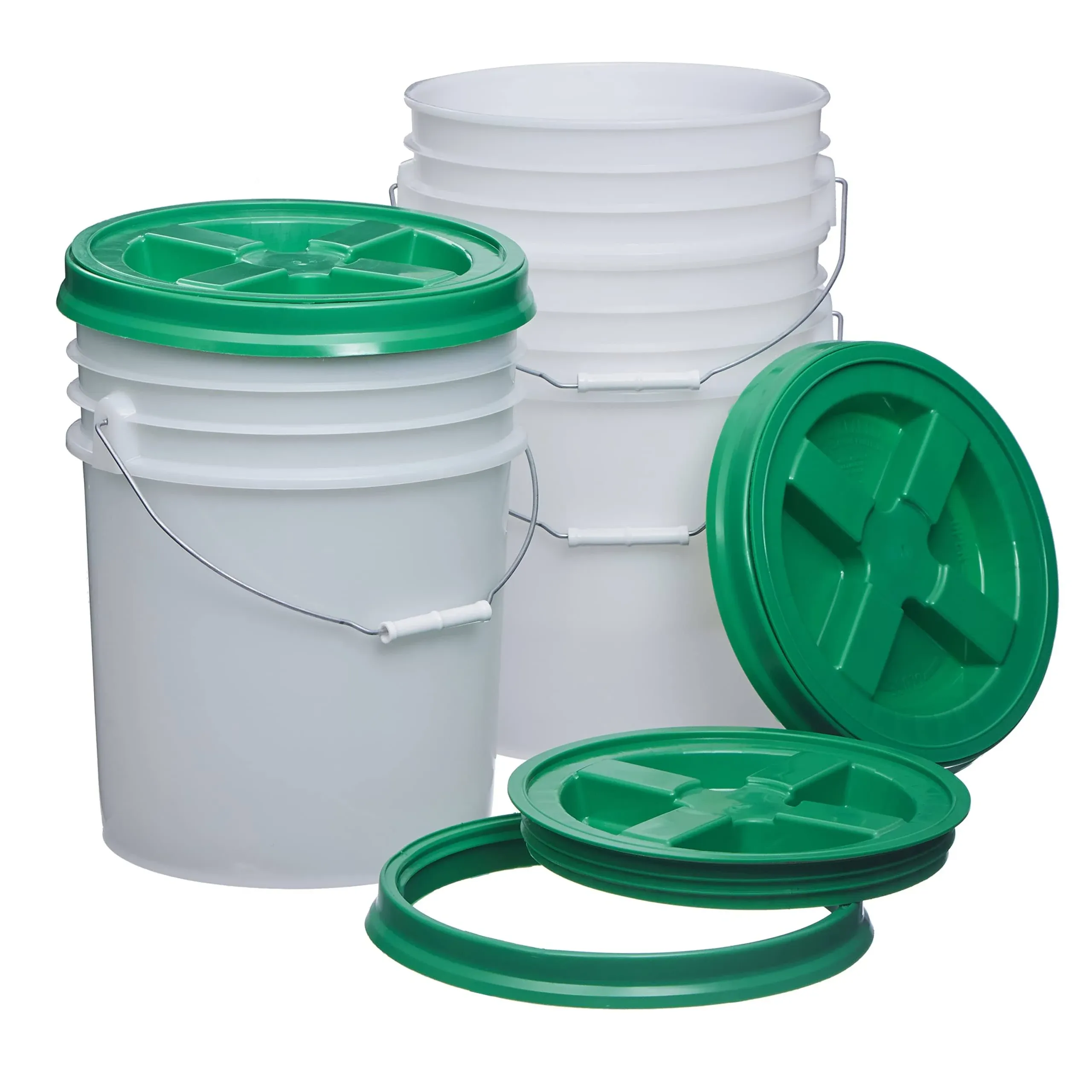 Consolidated Plastics 5 Gallon Natural Food Grade Buckets + Green Gamma Seal Lids ...