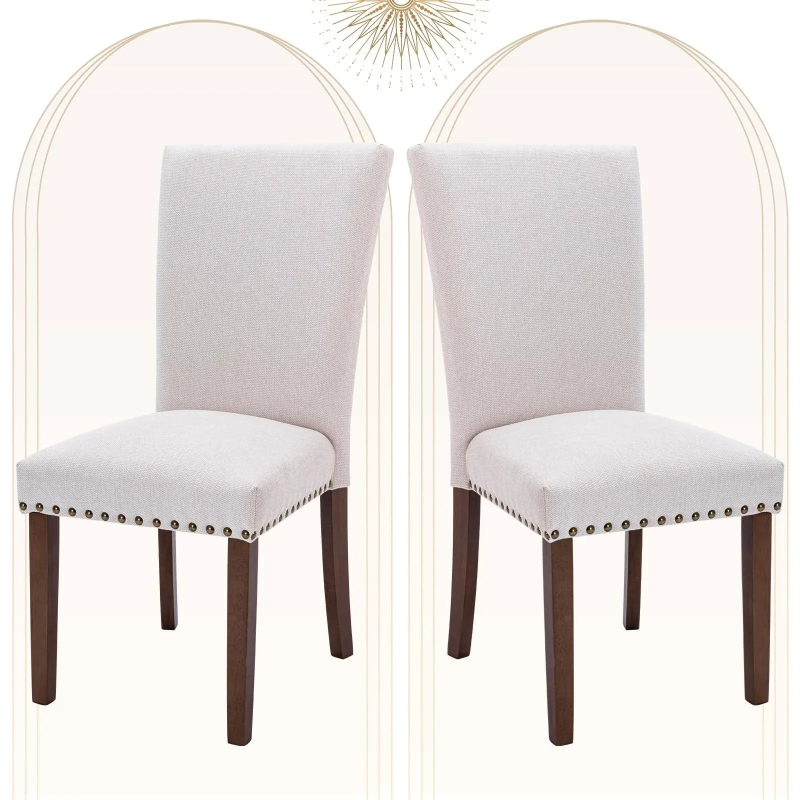 COLAMY Upholstered Parsons Dining Chairs Set of 2, Fabric Dining Room Kitchen Side Chair with Nailhead Trim and Wood Legs