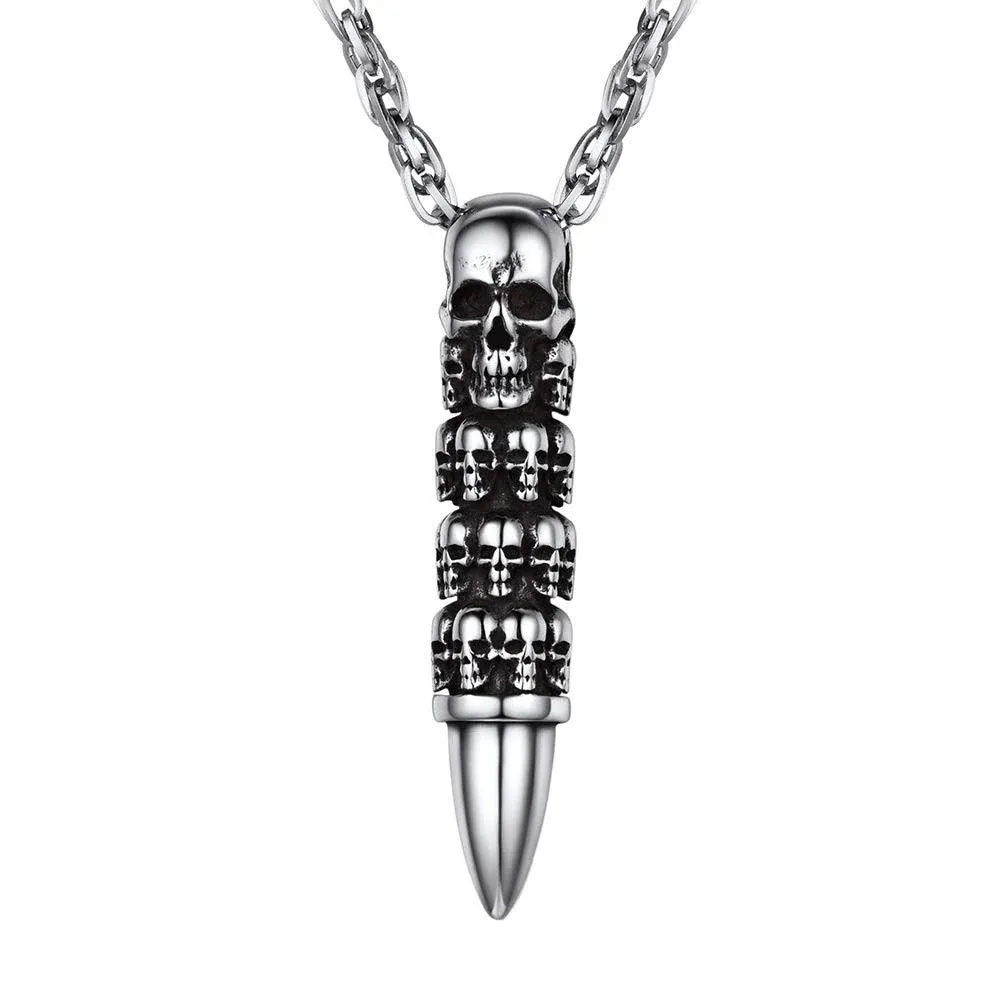 Skull Bullet Necklace/Skull Feather Necklace/Skull Necklace, Stainless Steel Got