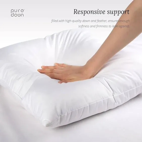 Puredown Bed Pillows White - White Down Pillow - Set of Two