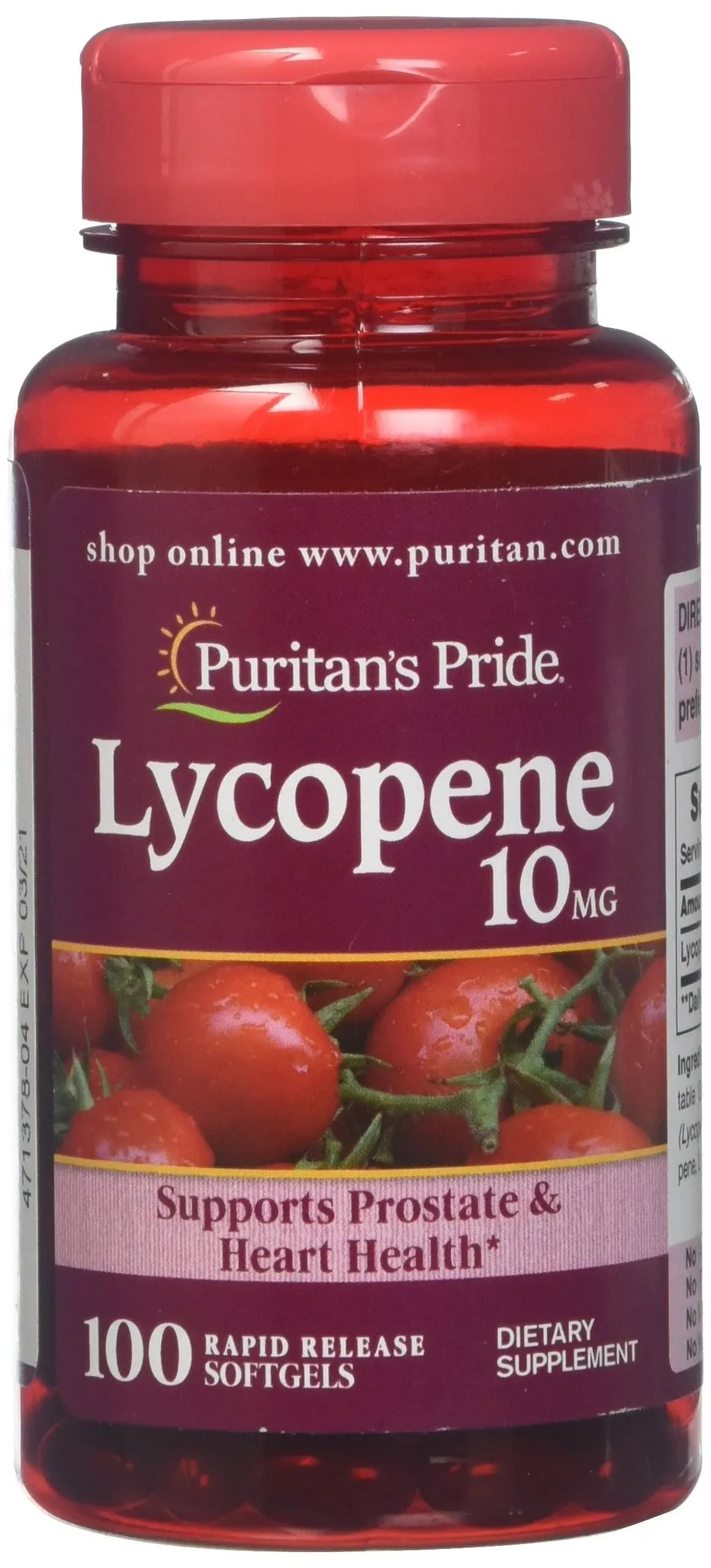 Puritan's Pride Lycopene 10 mg - 100 Softgels