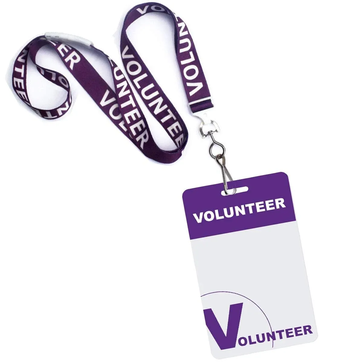 Bulk 25 Pack - Volunteer Lanyards with Badges - Identification for Volunteers - Heavy Duty Plastic Name Tags with Breakaway Lanyard for Church, Events