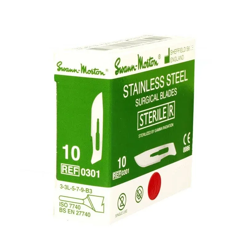 #10 Sterile Surgical Blades, Stainless Steel Individually Packed, Box of 100