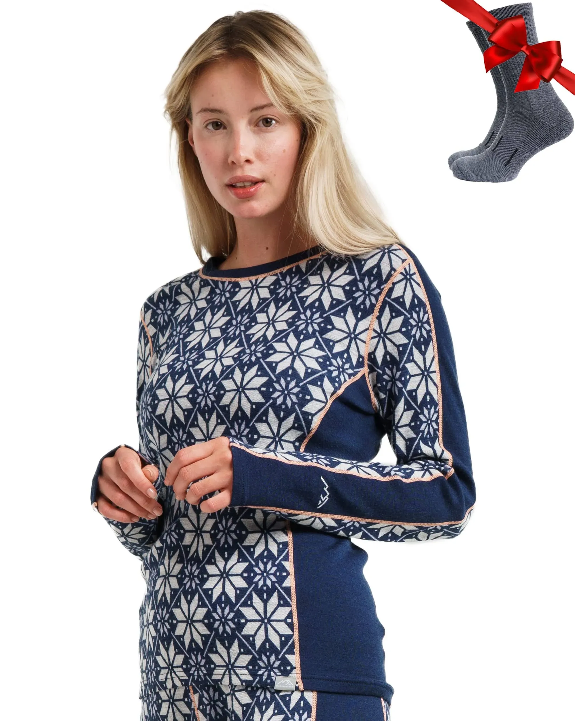 Women's Merino Long Sleeve 250 Snowflake Navy