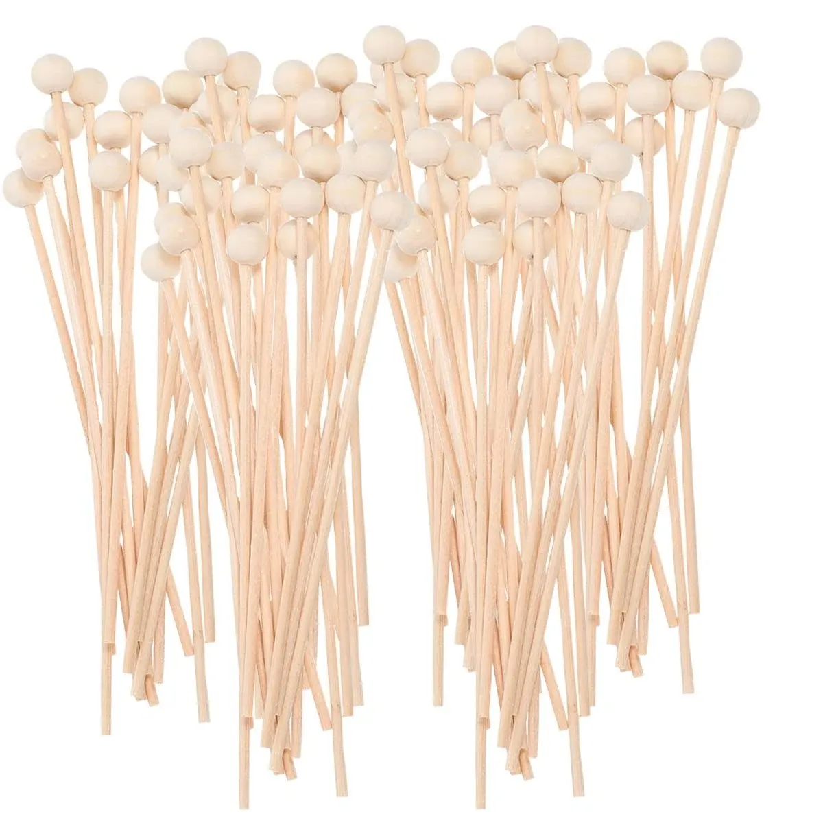 100 Pieces Rock Candy Sticks with Ball Wooden Sticks Wood Cake Sticks Drink Stirrer Sticks for Lollipop Coffee Appetizer Skewers,6Inch