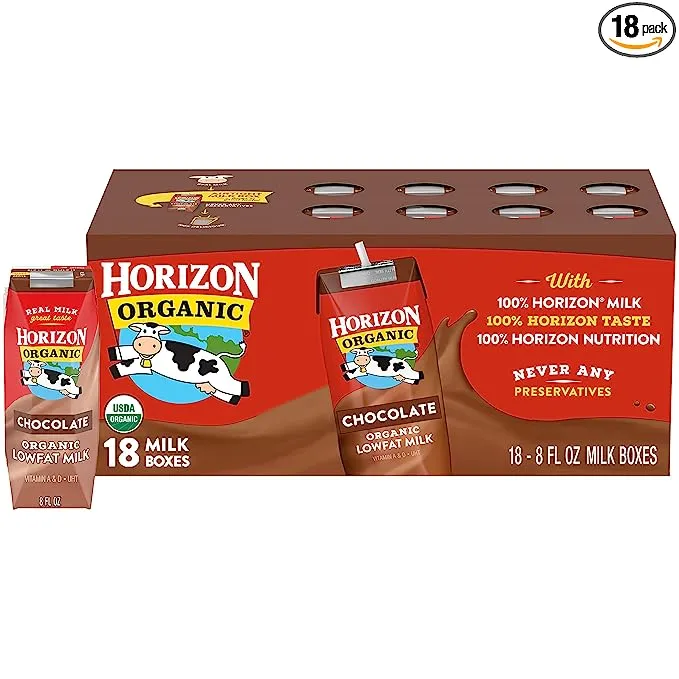 Horizon Organic Milk, Lowfat, Organic, Chocolate - 18 pack, 8 fl oz container