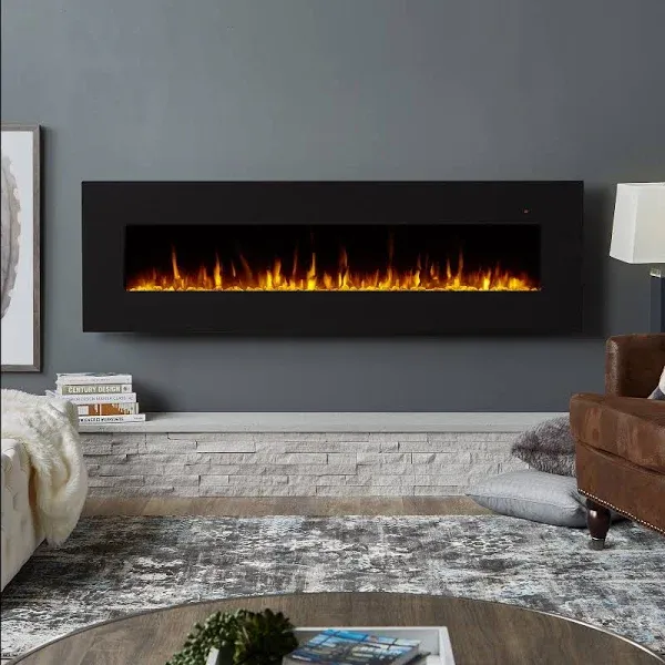 Real Flame 72&#034; Modern Stainless Steel Wall Mounted Electric Fireplace in Black