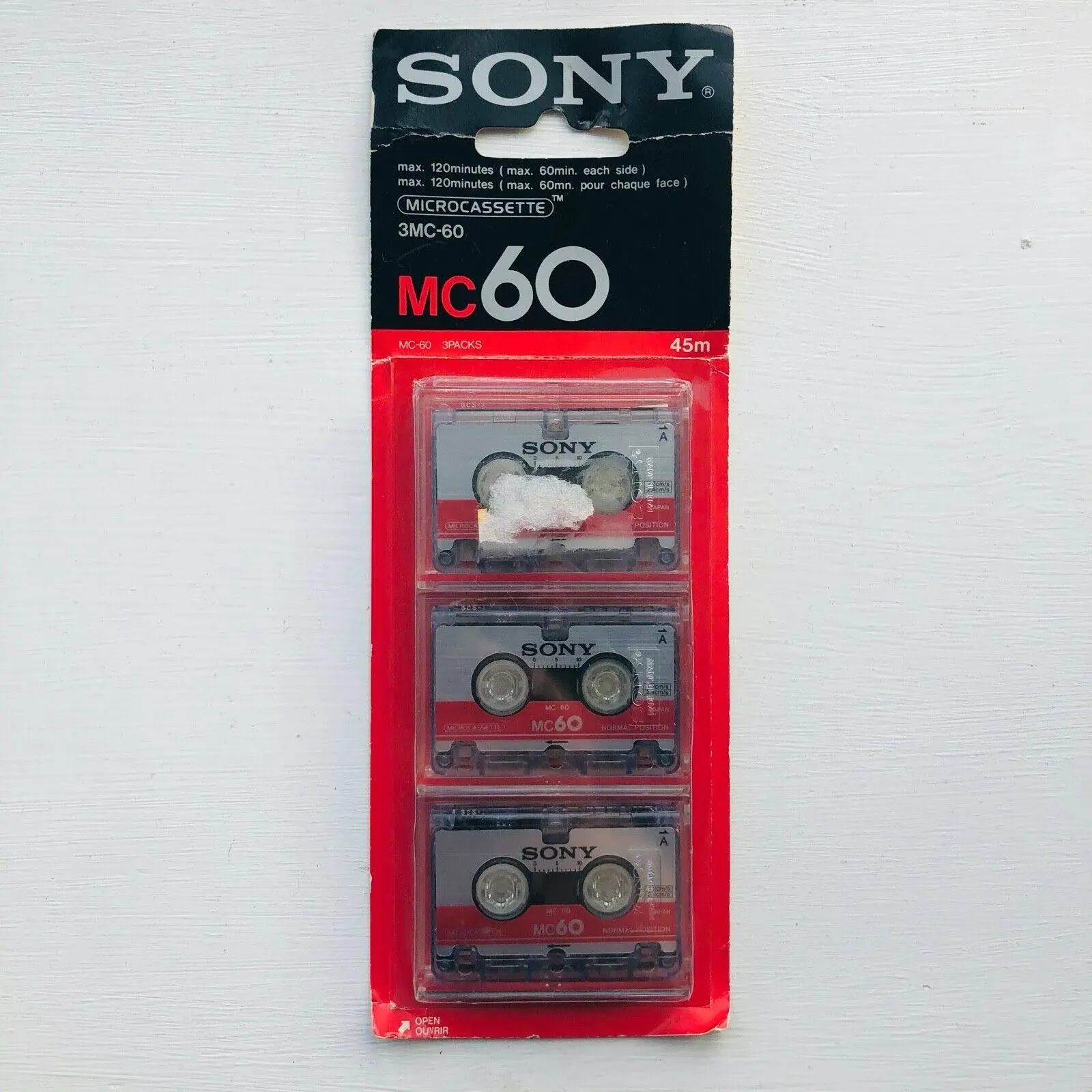 SONY MICROCASSETTE AUDIO VOICE TAPES 60 MINUTES 3 PACK MC-60 3MC60L NEW