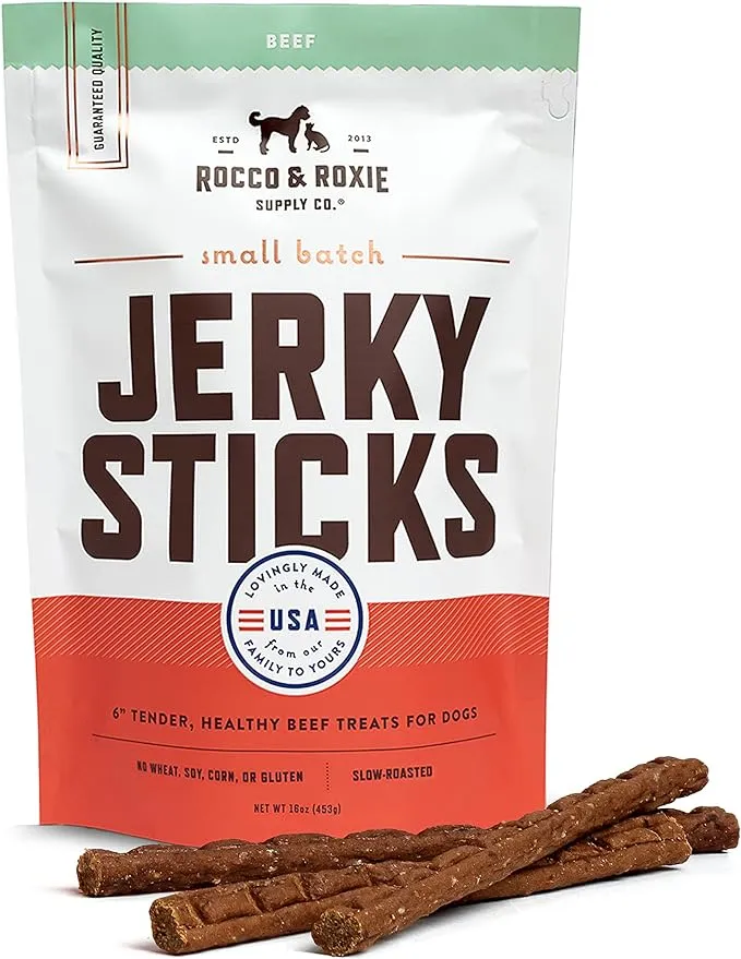 Rocco & Roxie Dog Treats for Small, Medium & Large Breed - Soft Treats for Senior Dogs & Puppies - Beef Jerky Dog Sticks - Best Dog Training Puppy Treats & Snacks for Happy, Healthy Dogs - 1lb