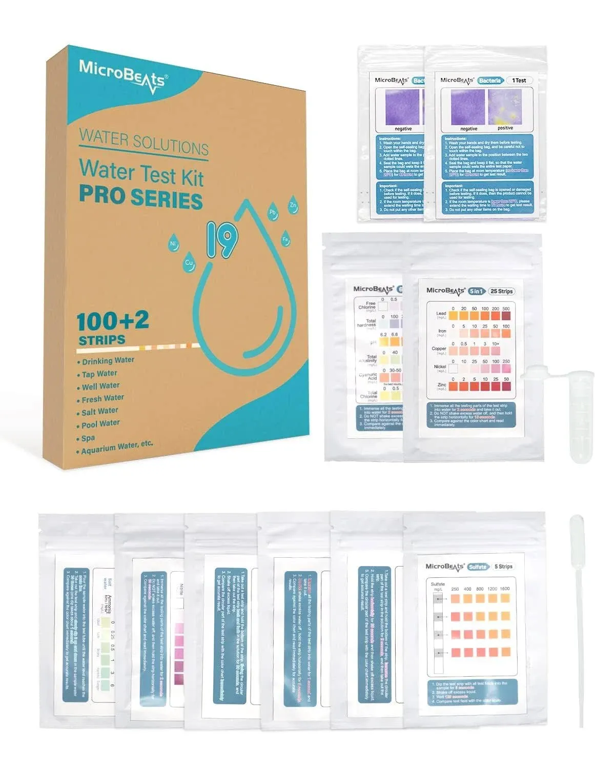 Water Testing Kits for Drinking Water, MicroBeats PRO Series 19 in 1 Water Test Kit