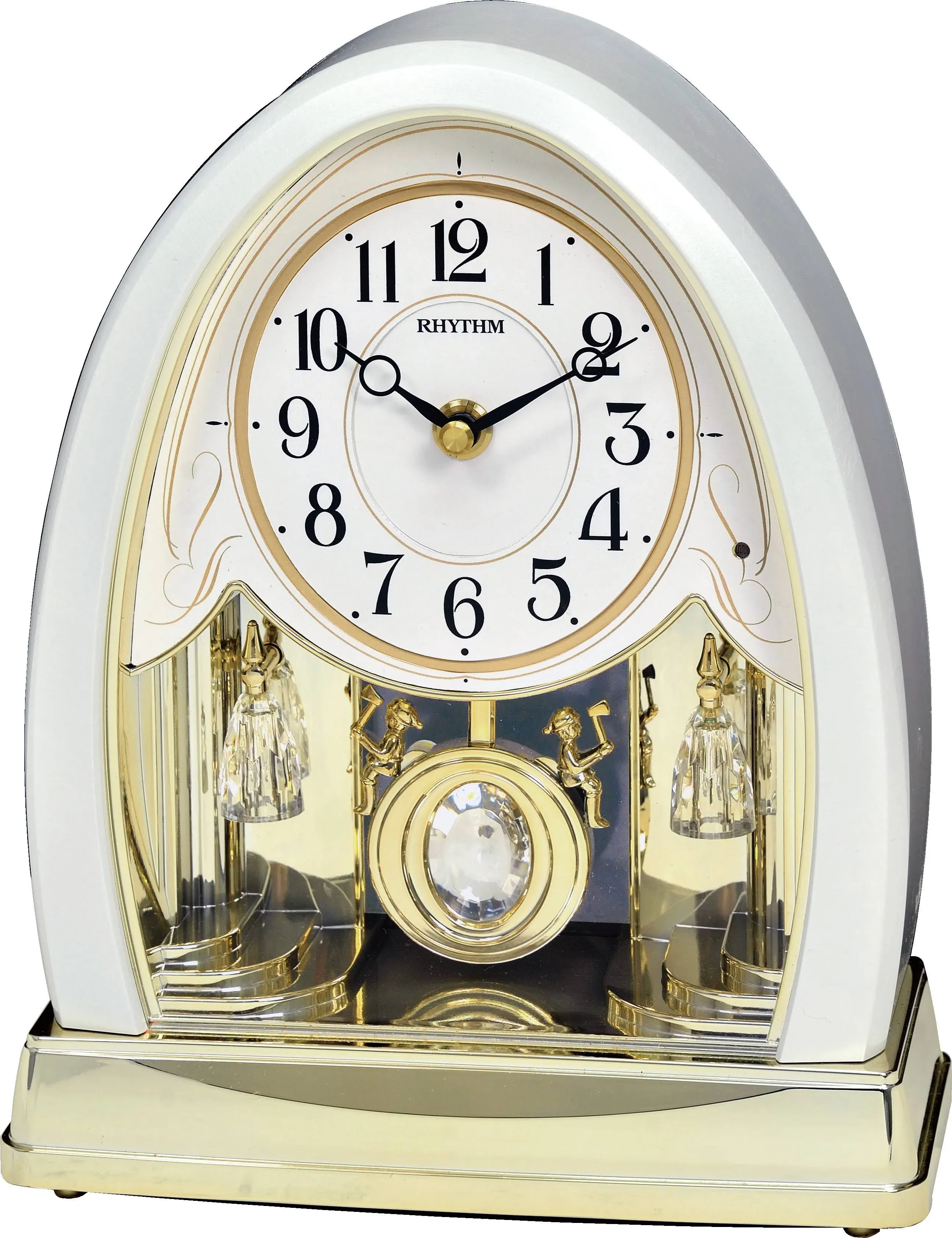 Rhythm Clocks Joyful Crystal Pearl Musical Mantel Clock