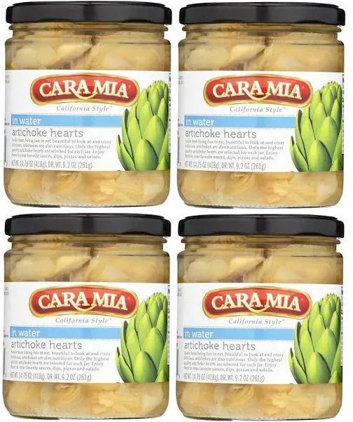 Cara Mia California Style Artichoke Hearts in Water 4 Glass Jars Net Wt. 14.75oz