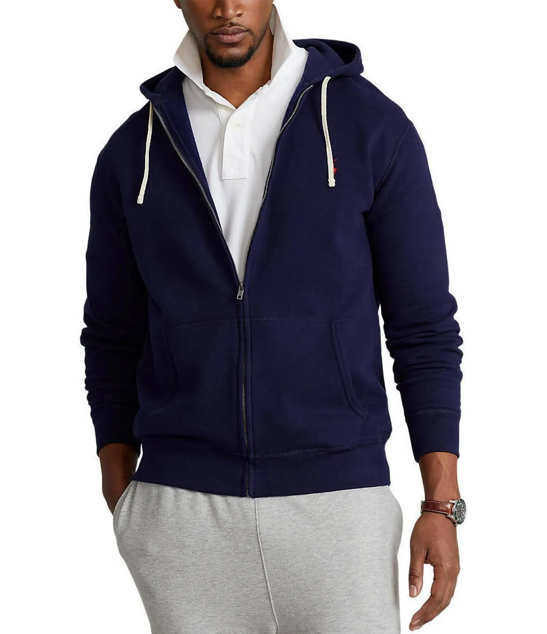 Polo Ralph Lauren Full Zip Hoodie Navy Blue Cotton Blend Hooded Sweatshirt $125