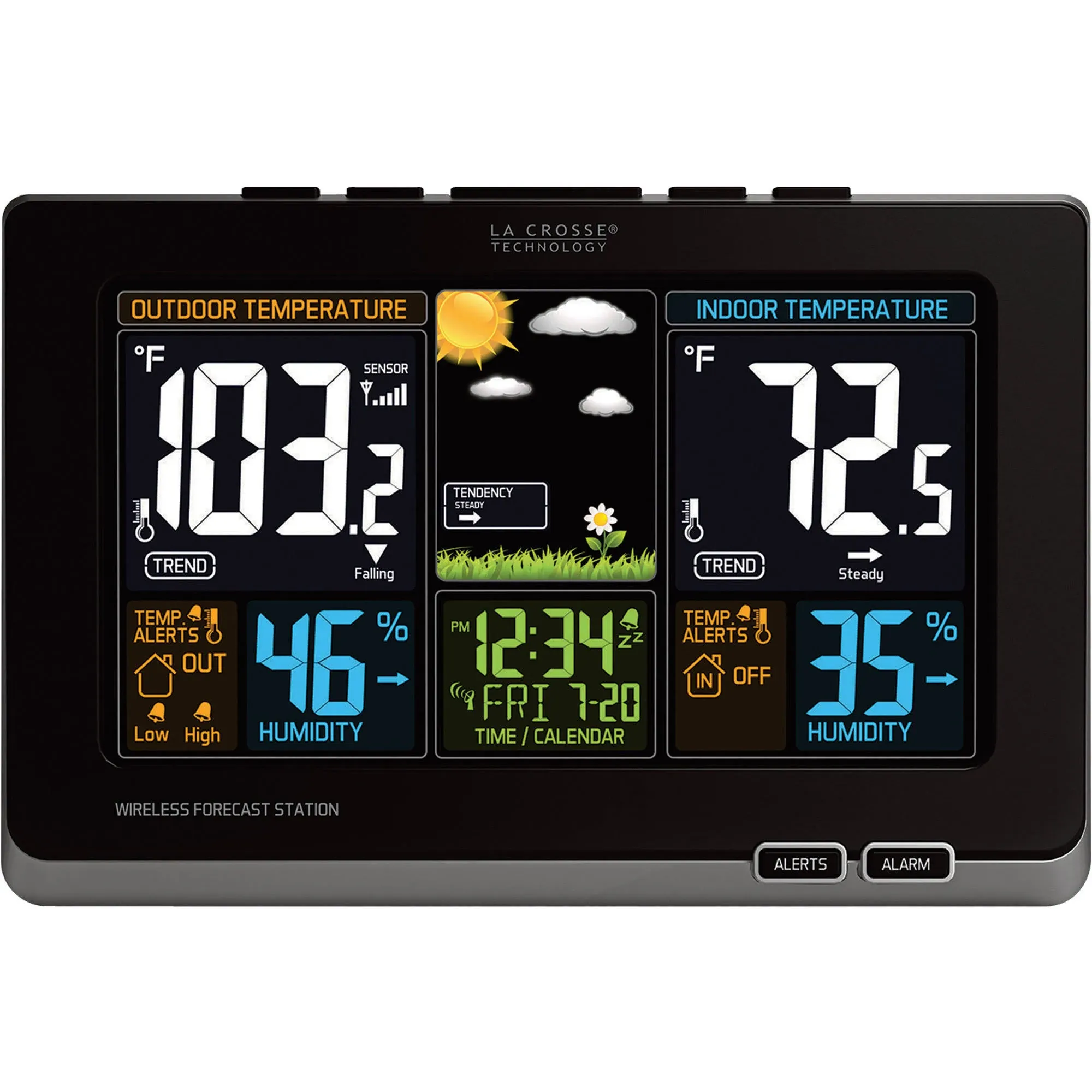 La Crosse Technology 308-1414B-INT Wireless Atomic Digital Color Forecast Station with Alerts, Black