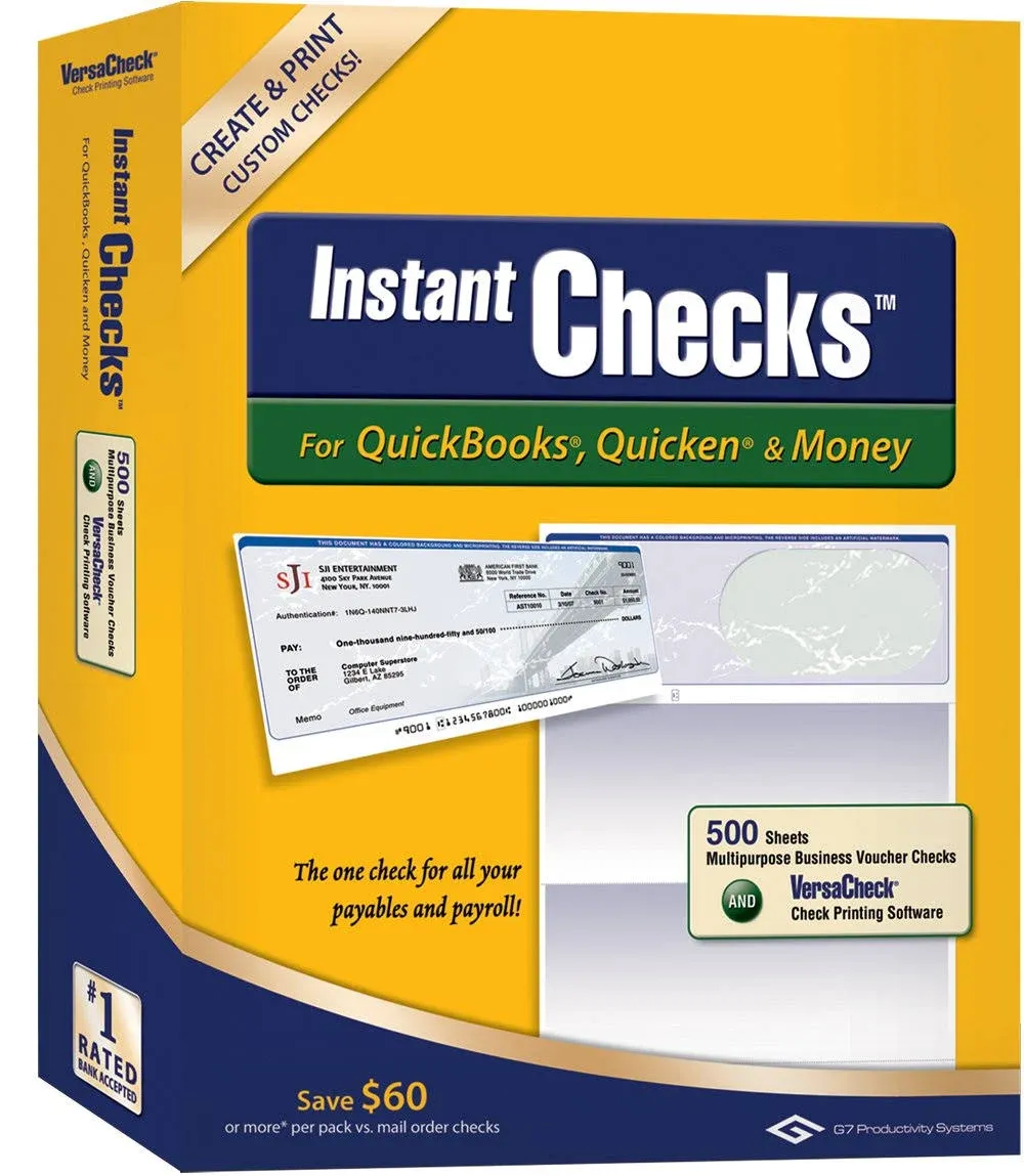 QuickBooks, Quicken &amp; Money Instant Checks Form # 1000 Business Voucher Green Pr