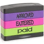 Interlocking Stack Stamp, Approved, ENTERED, Paid, 1.81" x 0.63", Assorted Fluorescent Ink