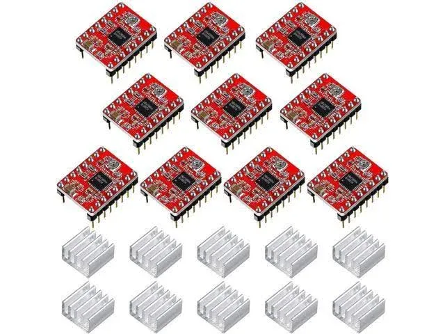 10 Pieces Stepper Motor Driver Module with Heat Sink Compatible with Stepstick Stepper A4988 3D Printer Reprap, CNC Machine or Robotics