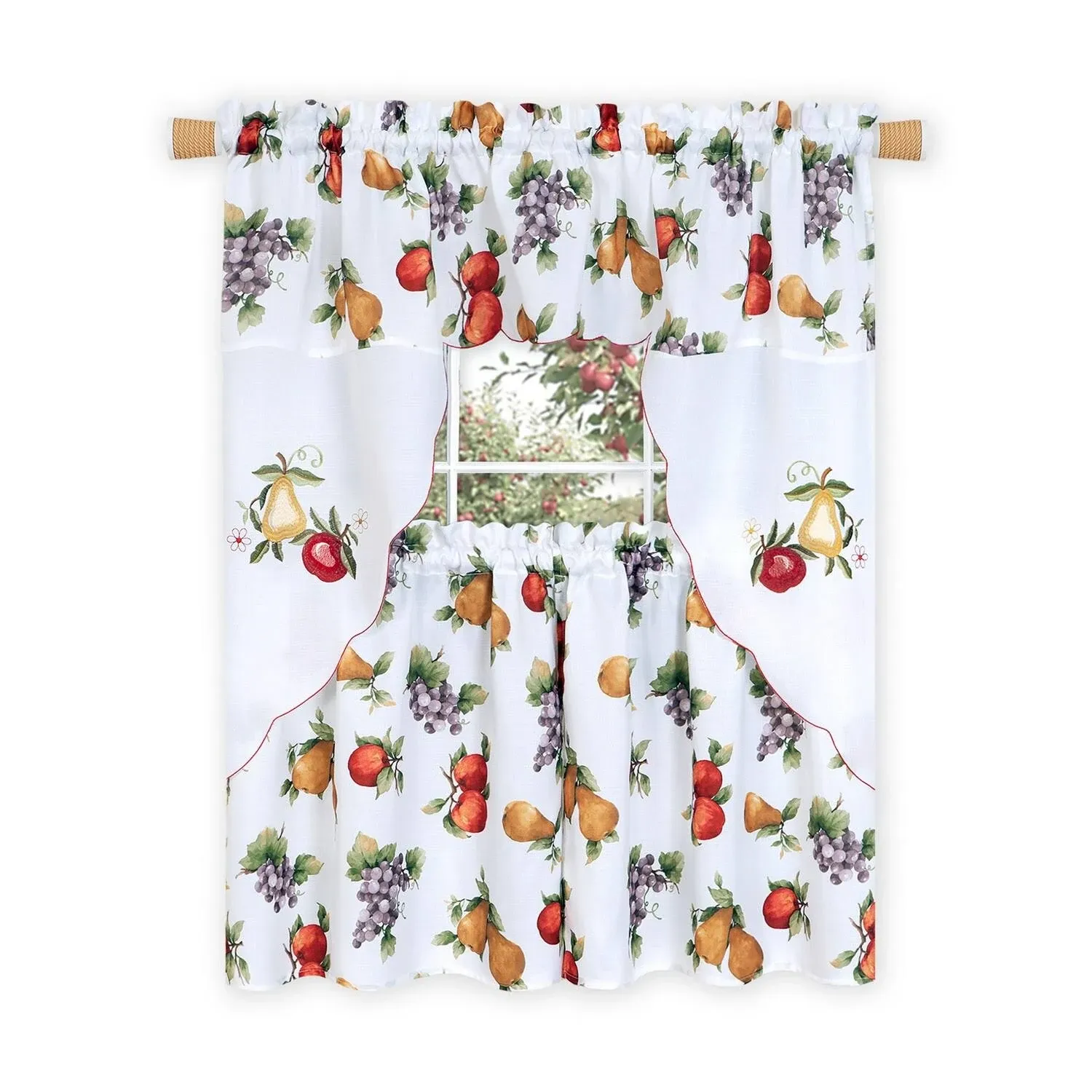 Embellished Tier &amp; Swag Curtains Set (58x36&#034;)FRUITS<wbr/>,GRAPES,APPLES<wbr/>,AMBROSIA,Achi<wbr/>m