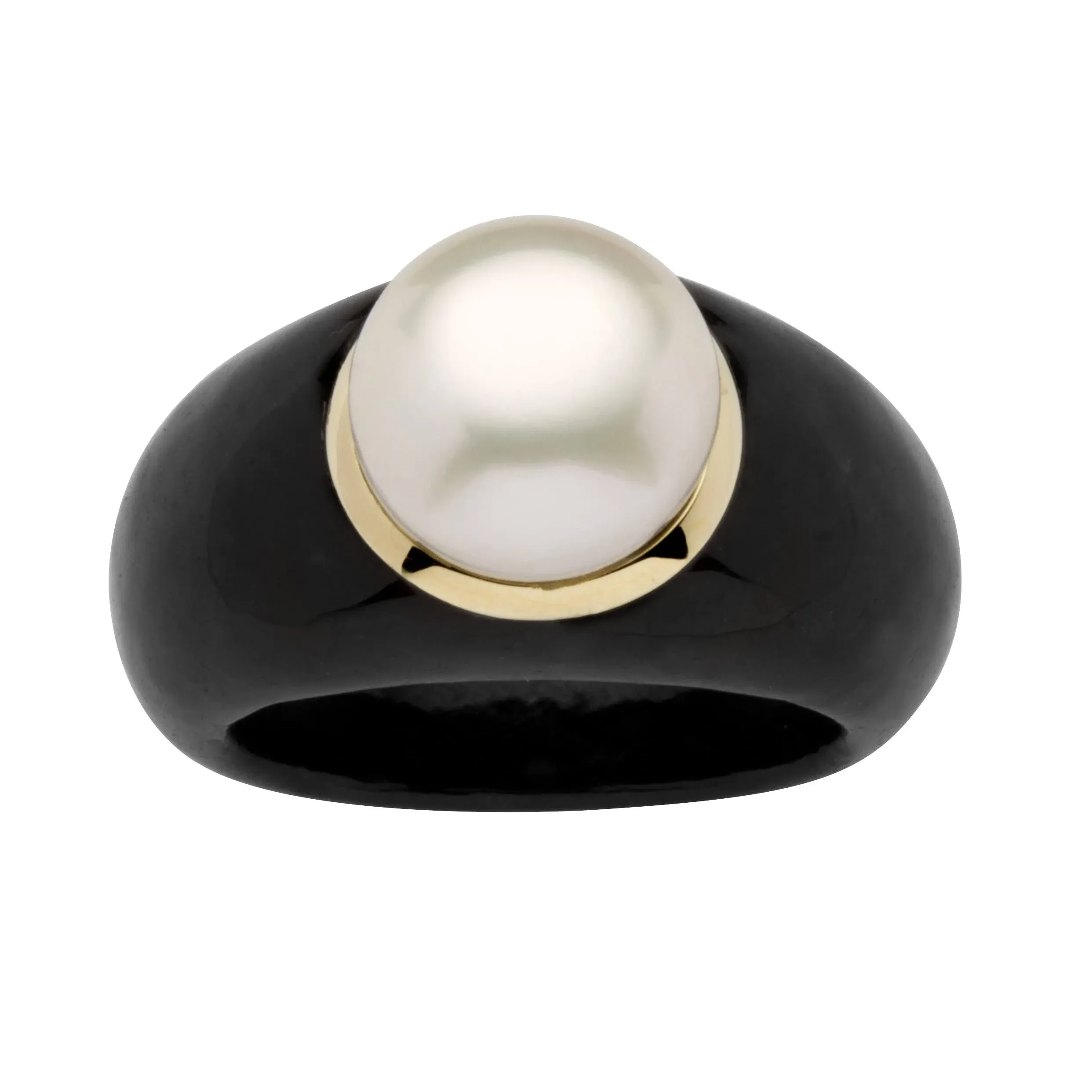 PalmBeach Jewelry Round Cultured Freshwater Pearl Black Jade 10K Yellow Gold Ring