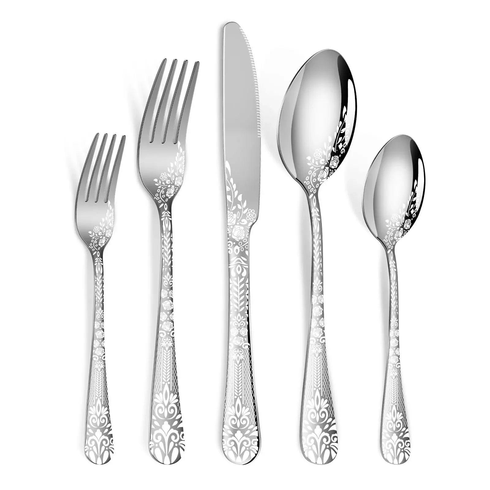 20 Piece Silverware Set, Stainless Steel Flatware Cutlery Set Service for 4, ...