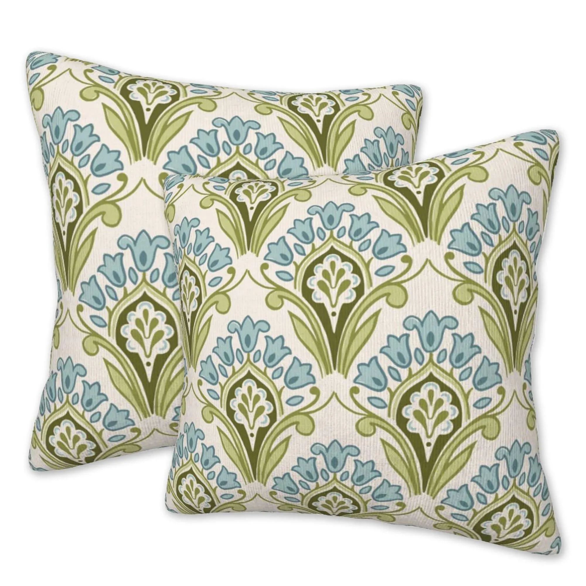 Blue Green Flower Throw Pillow Cover Pack of 2 Square Couch Pillowcase Hyacin...