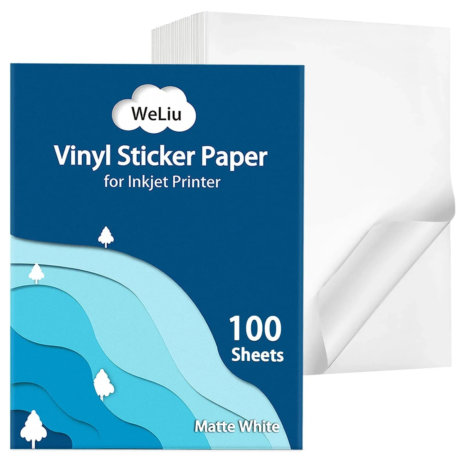 WeLiu Premium Printable Vinyl Sticker Paper for Inkjet Printer,100 Sheets Matte ...