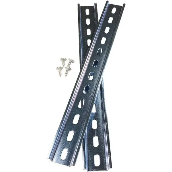 ICI 2 Pieces DIN Rail Slotted Steel Zinc Plated RoHS 12" with 4 Stainless Steel Screws 12 Inches Long 35mm Wide 7.5mm High