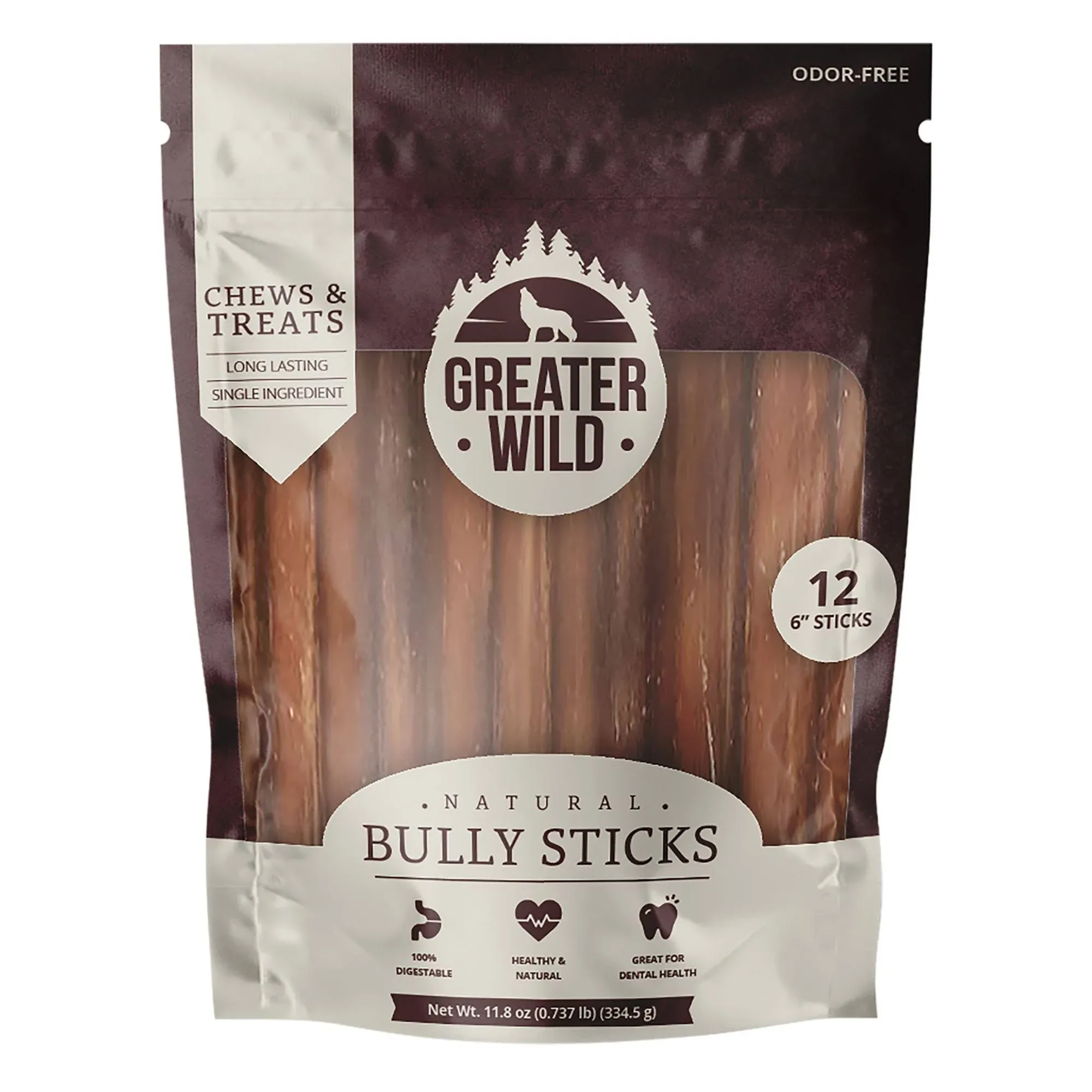 Greater Wild 6-in Whole Bully Sticks Dog Treats