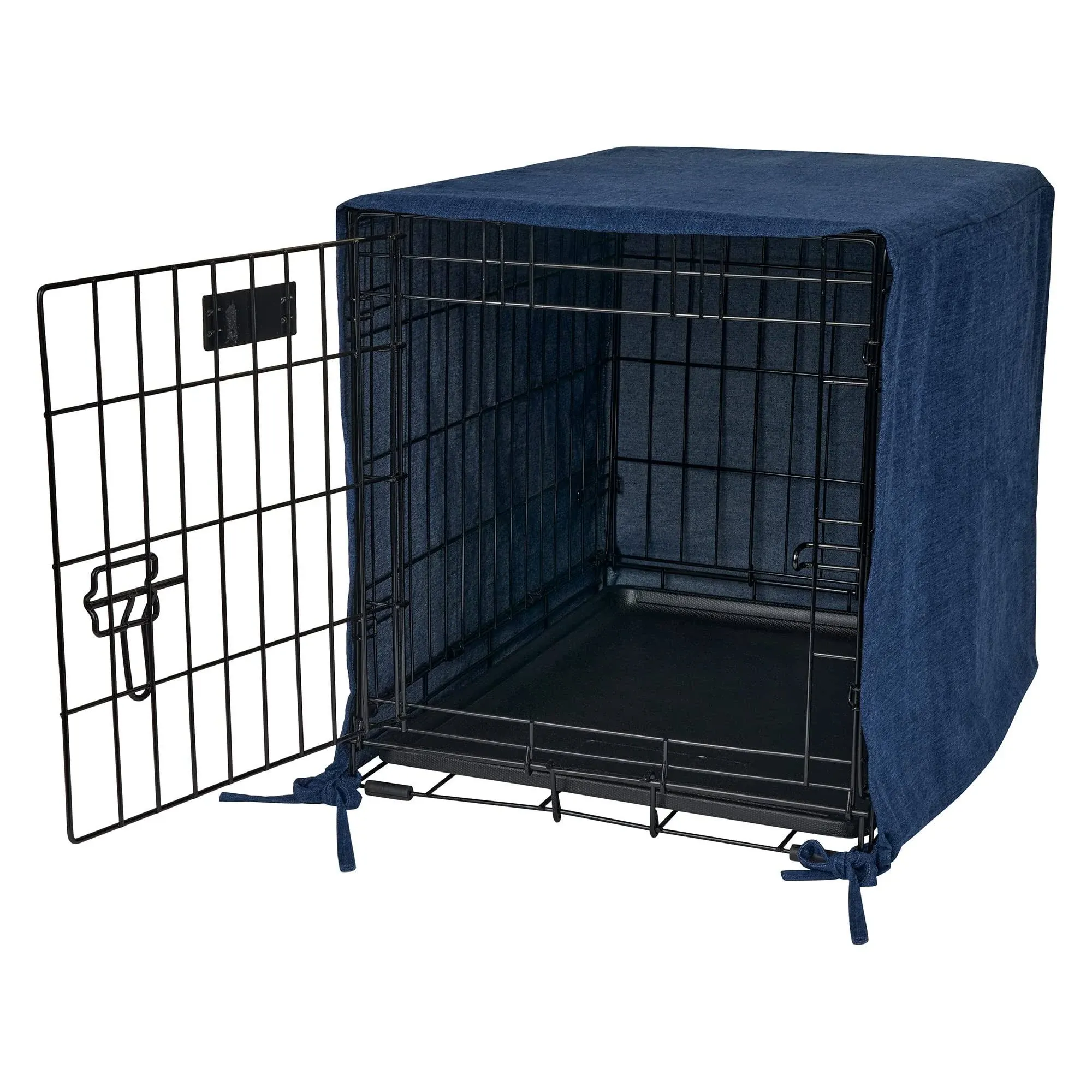 Pet Dreams Open Front Dog Crate Cover, Denim Blue, Large