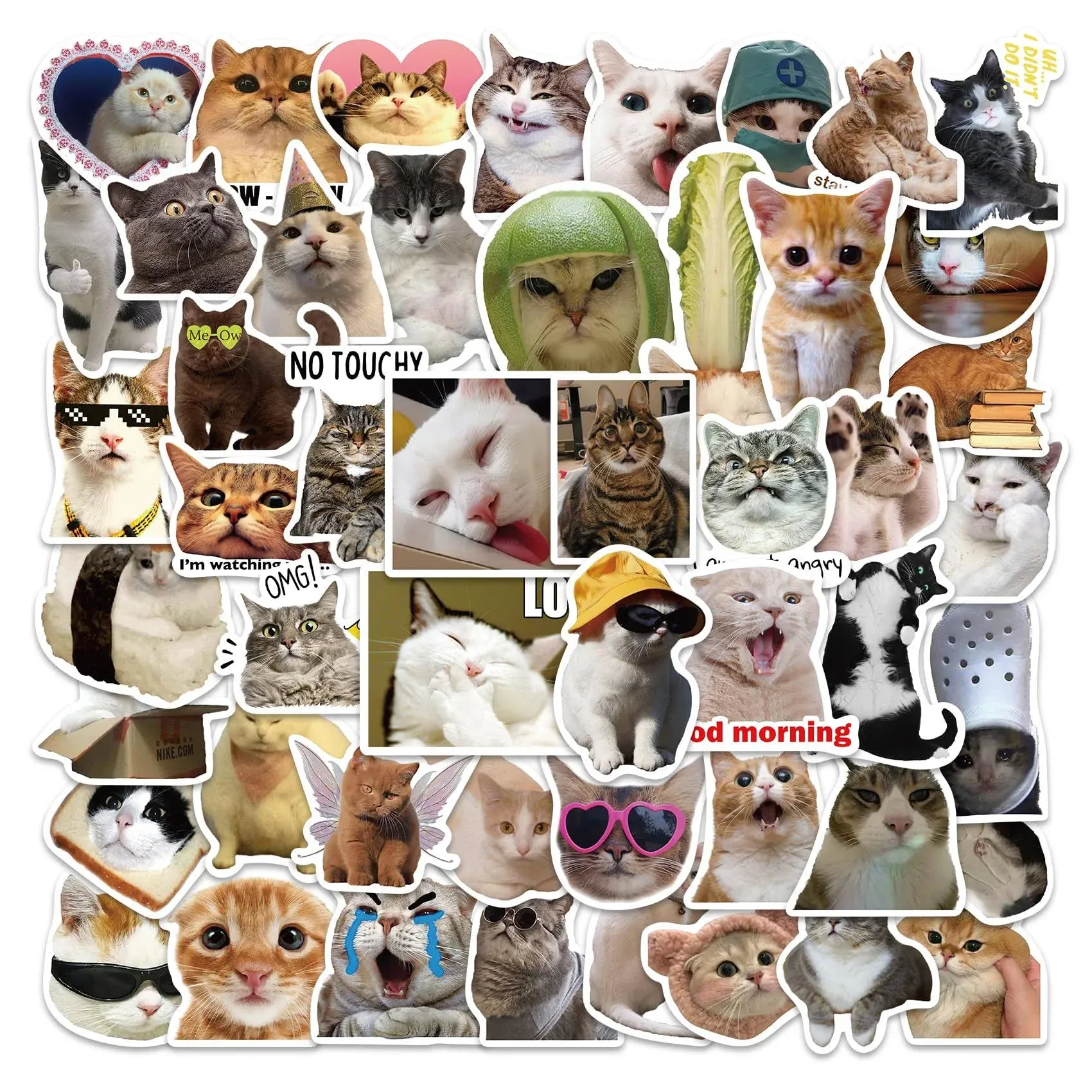 50pcs Cute Cats Stickers, Funny Cats Meme Stickers for Kids Teens and Adults ...