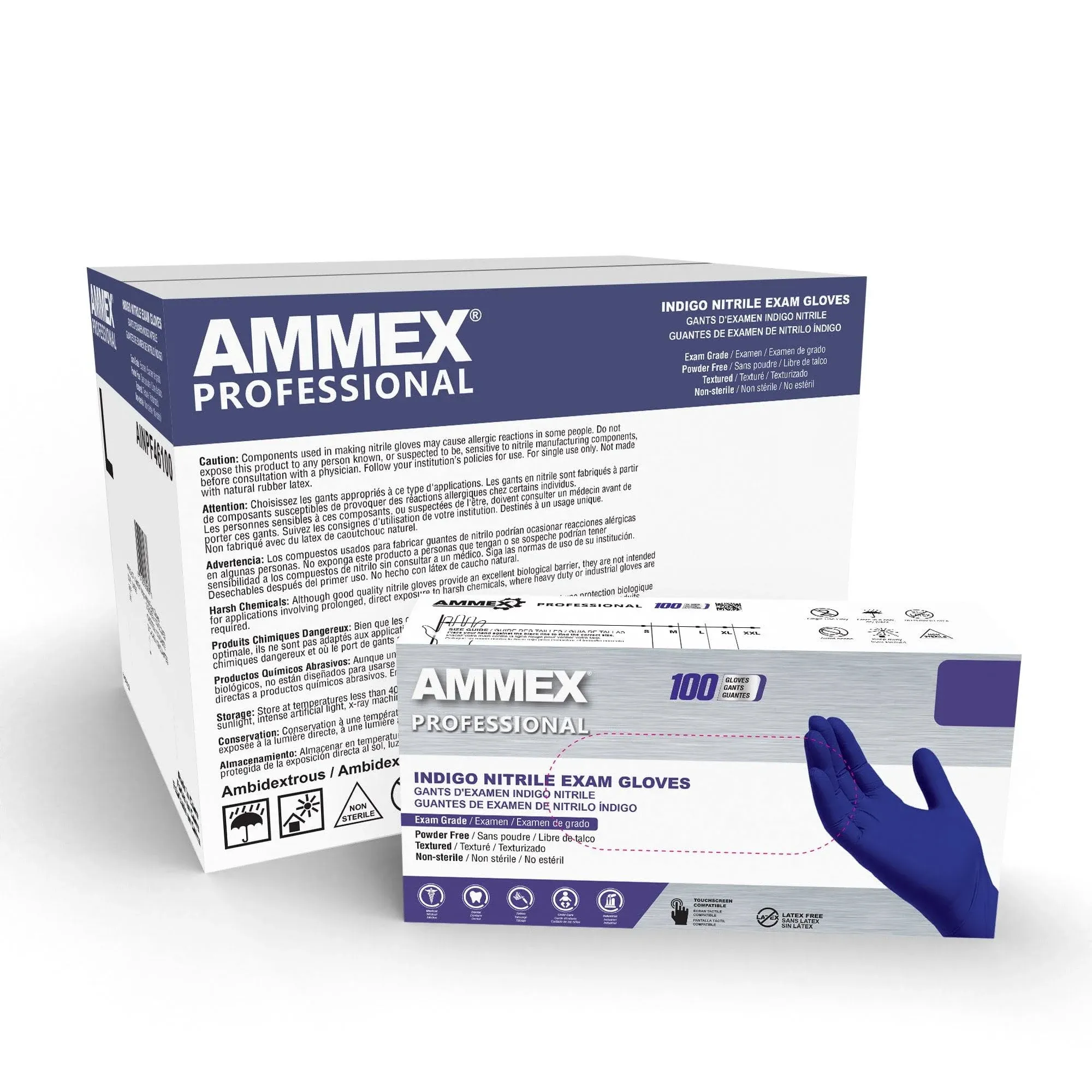 Ammex Indigo Nitrile Exam Latex Free Disposable Gloves XL