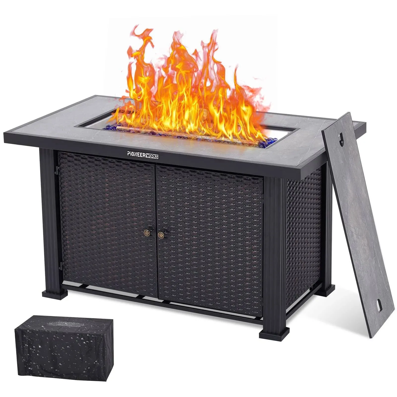 44 inch Propane Fire Pit Table, 50000BTU Rectangle Fire Table with Double-Sided ...