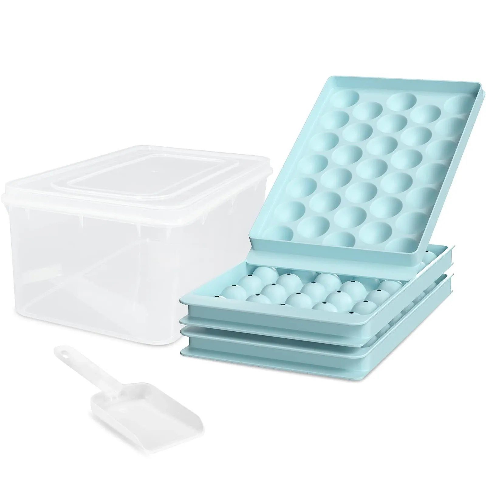 Round Ice Cube Trays For Freezer With Cover &amp; Bin Small Circle Ice Ball Maker Mo