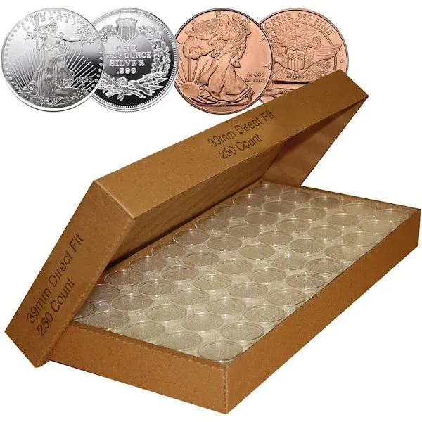 250 Direct Fit Airtight H39 Coin Capsules for 1oz SILVER ROUNDS or COPPER ROUNDS