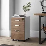 Lazio File Cabinet with Lock - Filing Cabinet for Home and Golden Walnut/White