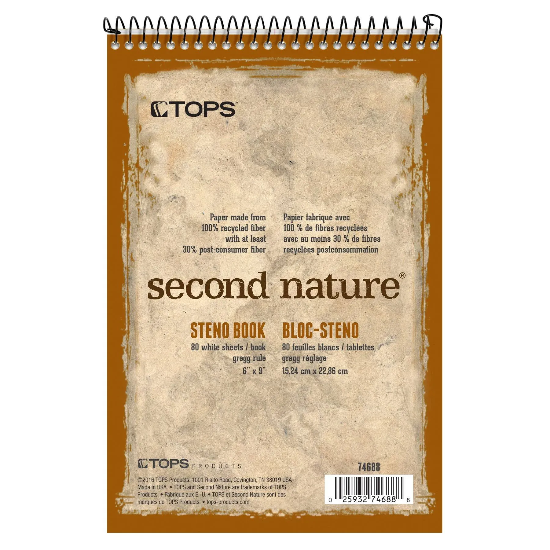 Tops Second Nature Steno Books, 6" x 9", Gregg Ruled, 80 Sheets, White, Pack of 12