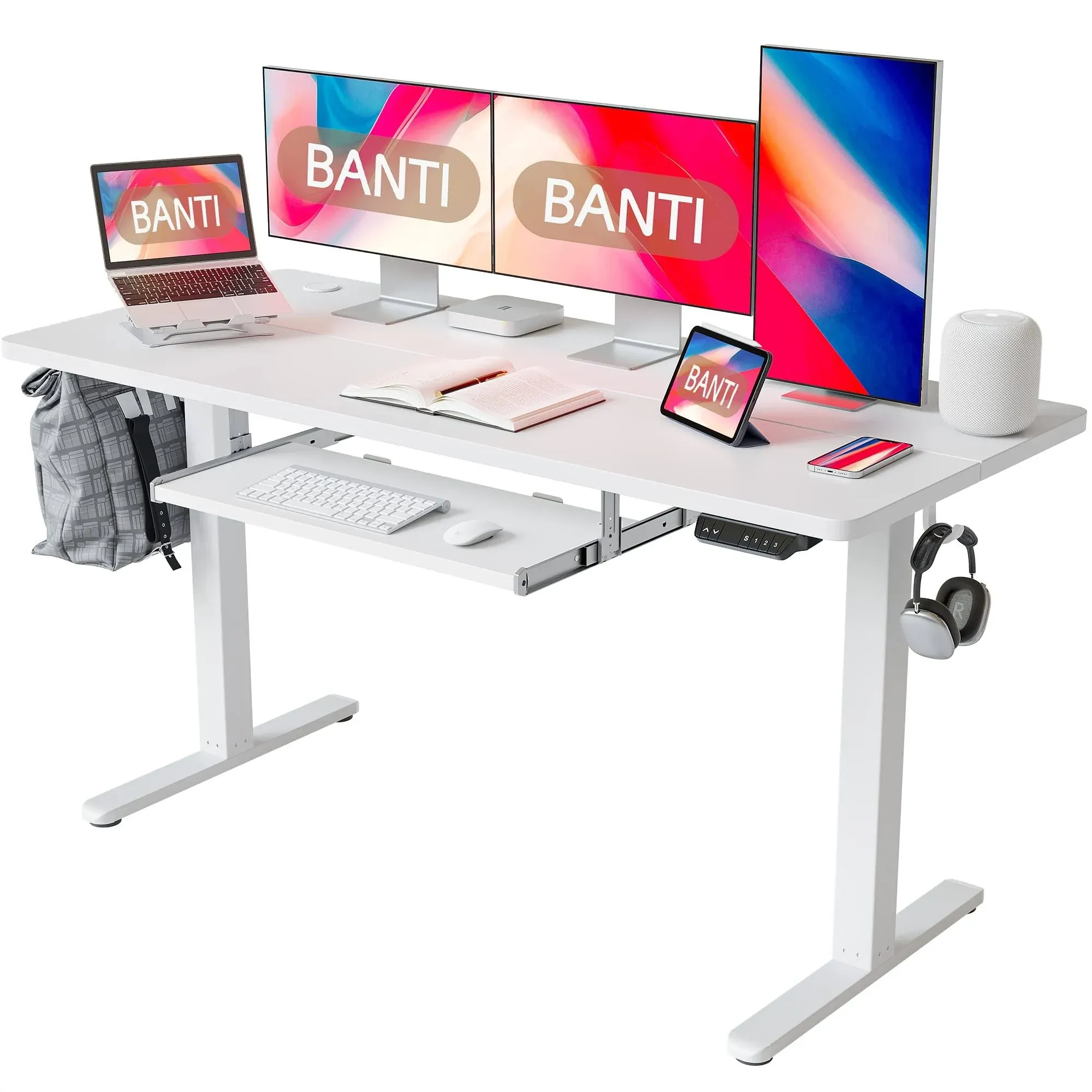 55&#034; x 24&#034; Height Adjustable Electric Standing Desk with Keyboard Tray Sit Stand